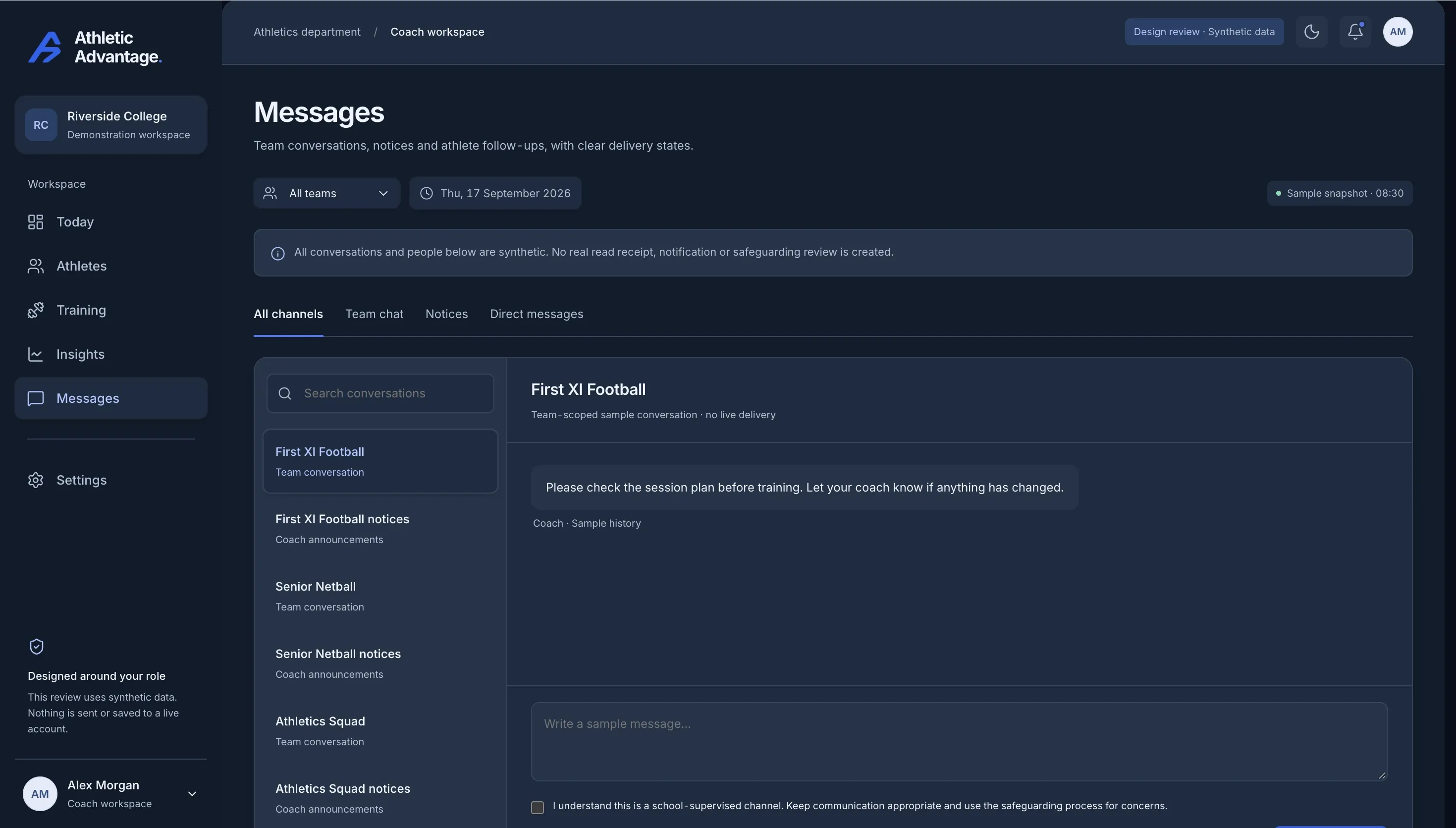 Messages: team conversations and notices in a school-supervised channel