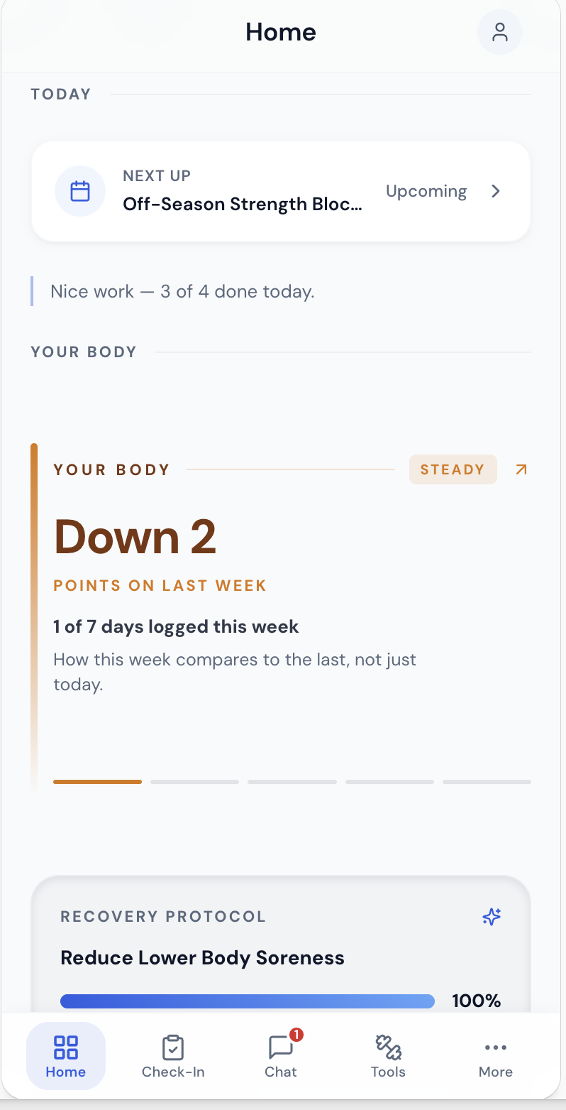 athlete recovery score — real app screen