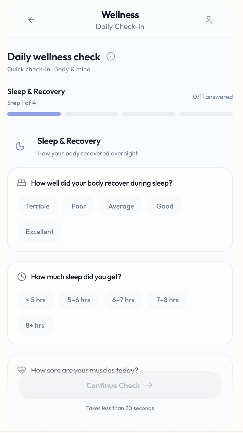 Daily wellness check-in — real app screen