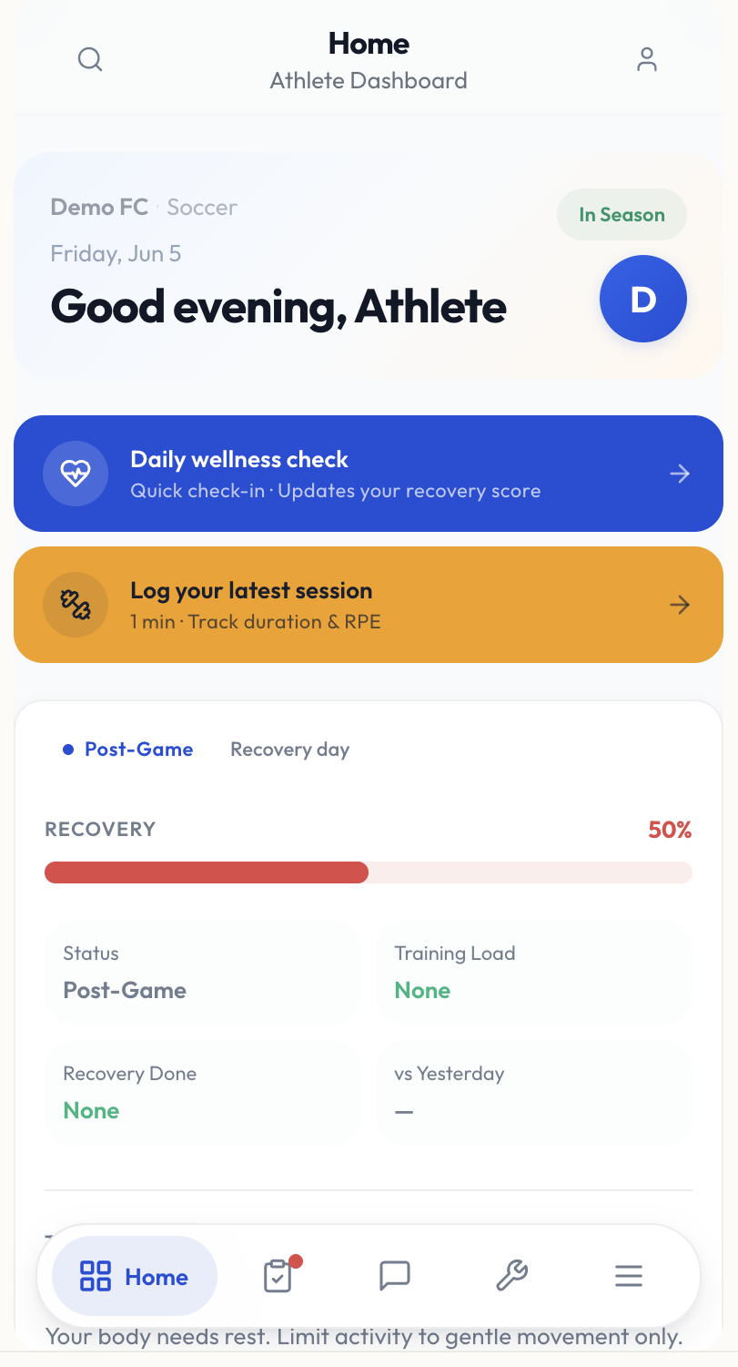 athlete dashboard — real app screen