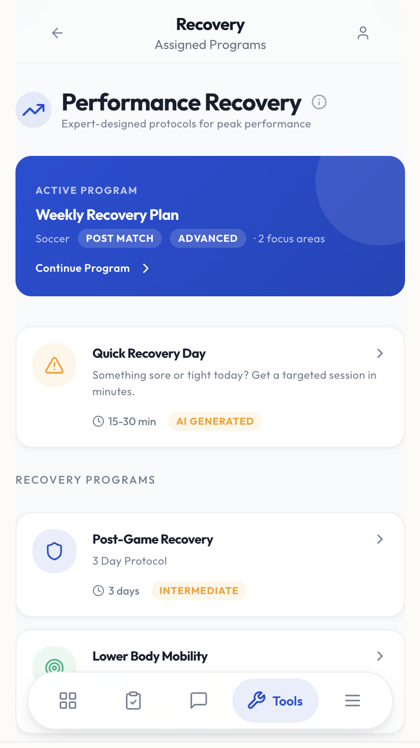 athlete recovery — real app screen