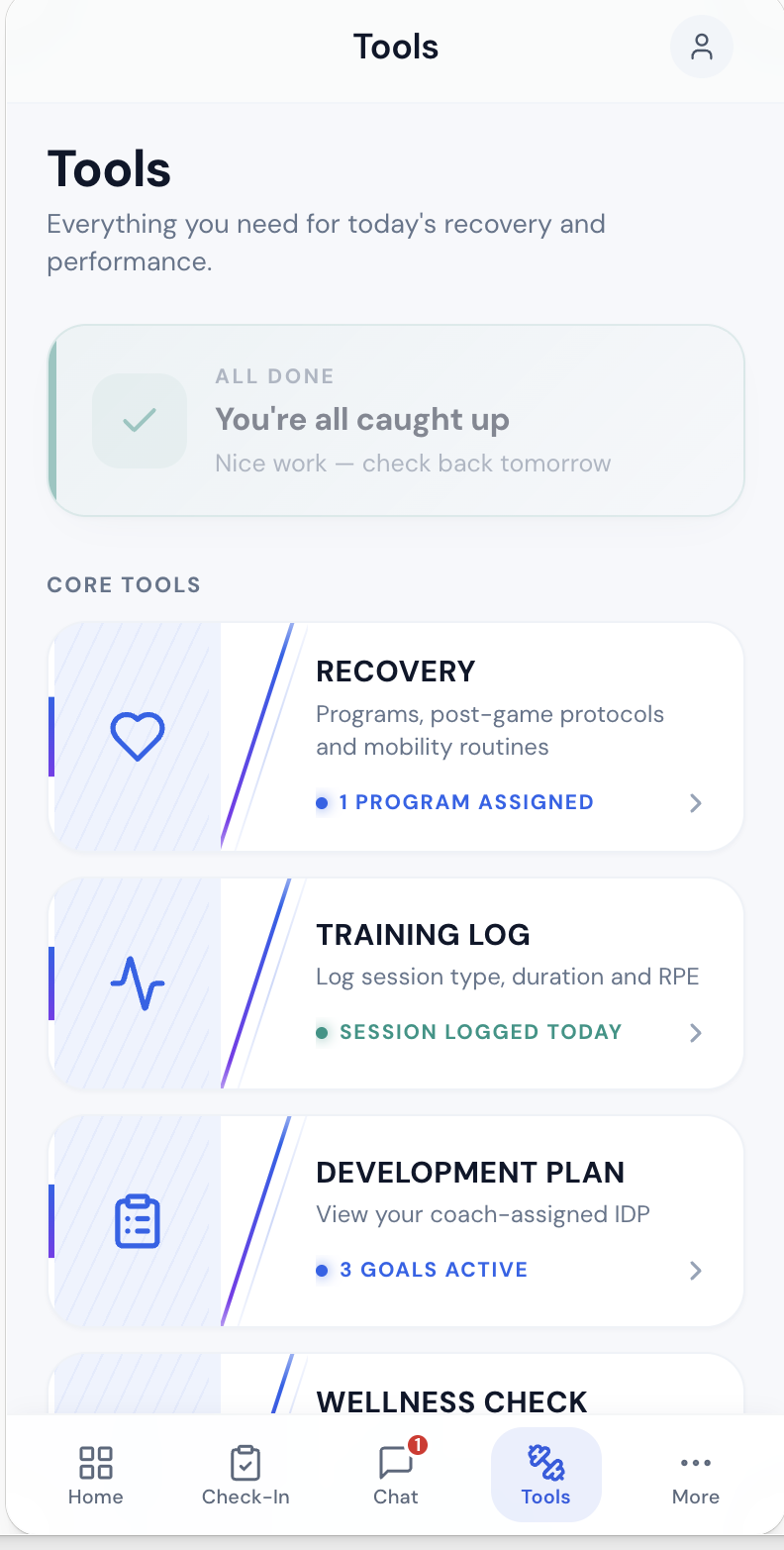 athlete tools hub — real app screen