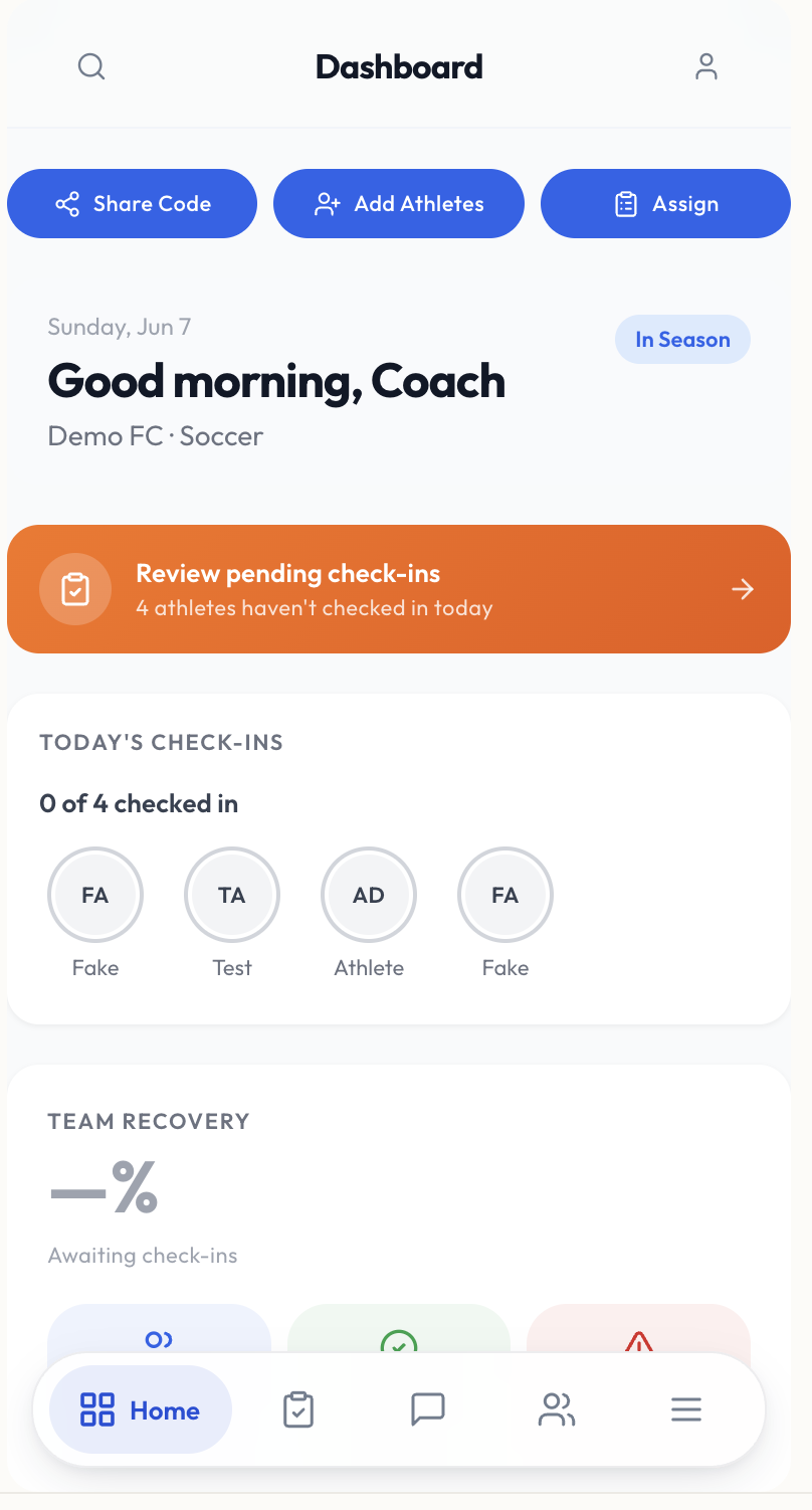 coach dashboard — real app screen