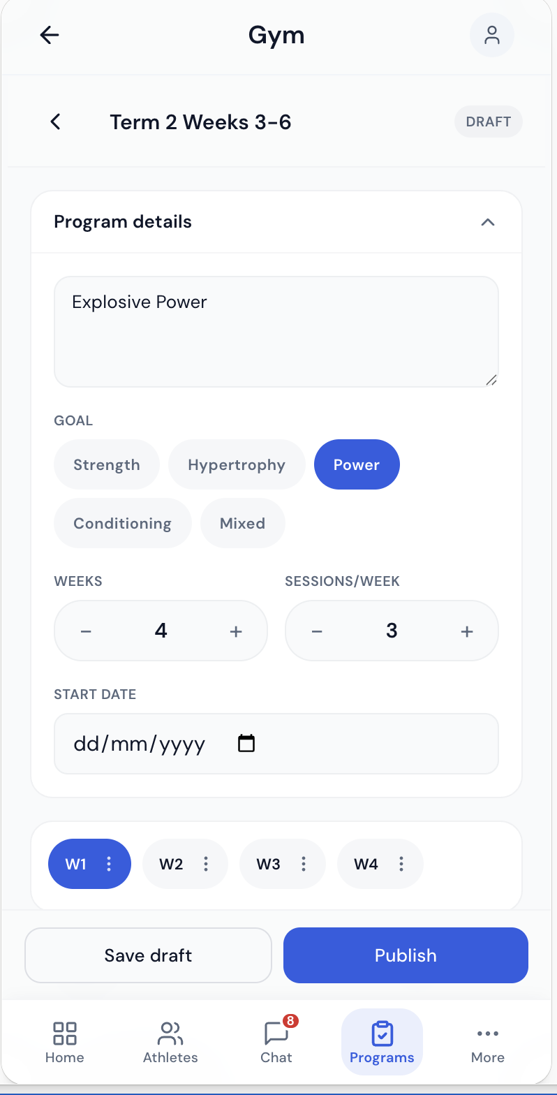 build a gym program — real app screen