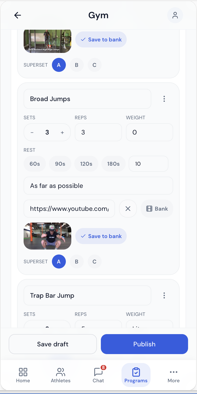 gym program exercise entry — real app screen